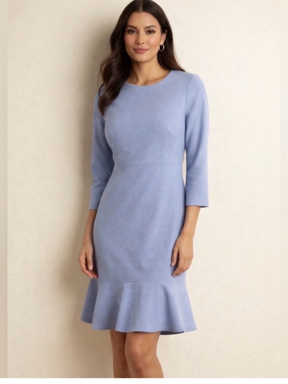Ann Taylor Light Blue Ponte Sheath Dress with Flounce Hem